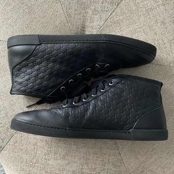 GUCCI Authentic Black Leather High Top Women’s Sneakers with box - Picture 11 of 15